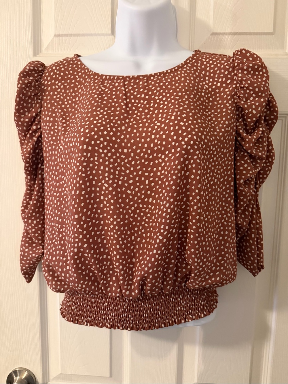 Express Rust Dot Puff-Sleeve Blouse